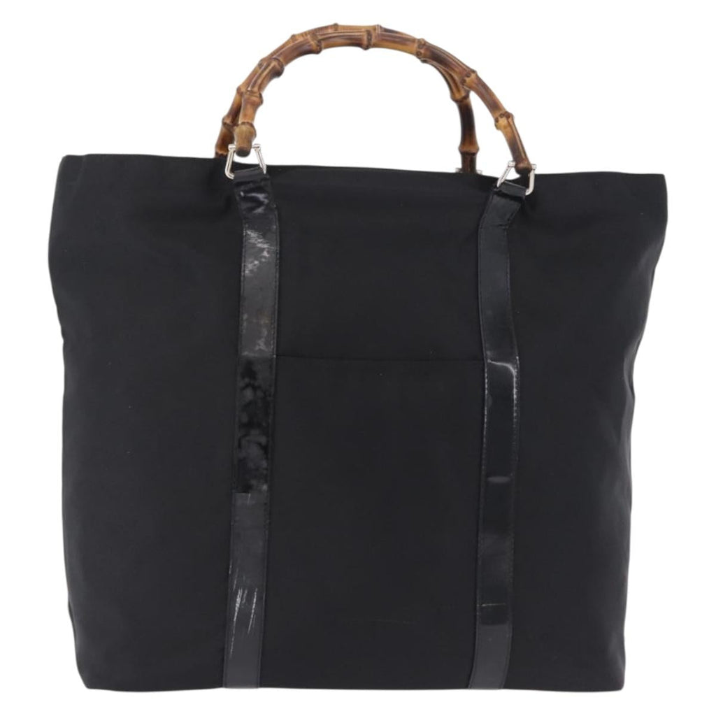 GUCCI Bamboo Hand Bag Canvas Black Silver 002 2058 0412 5 Auth 207757