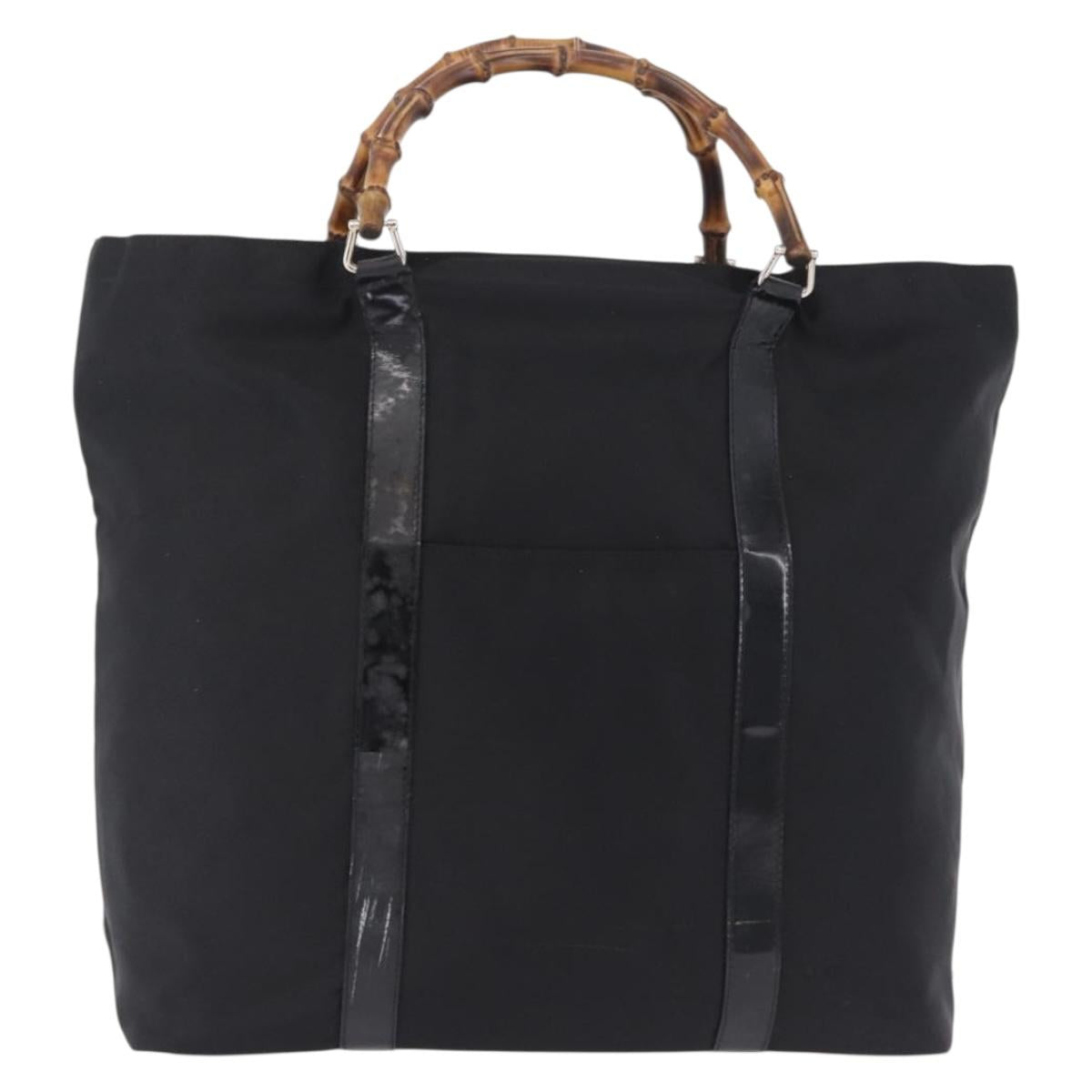 GUCCI Bamboo Hand Bag Canvas Black Silver 002 2058 0412 5 Auth 207757