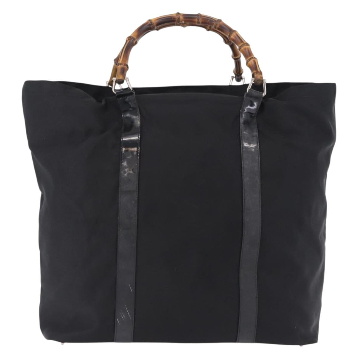 GUCCI Bamboo Hand Bag Canvas Black Silver 002 2058 0412 5 Auth 207757