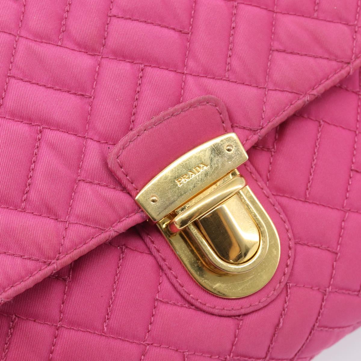 PRADA Chain Shoulder Bag Nylon Pink Gold Tone Auth 207772A