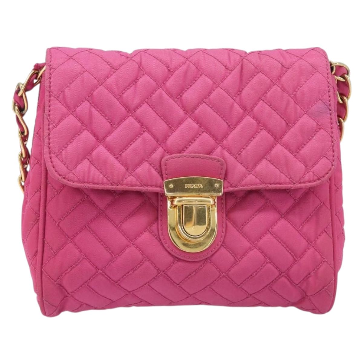 PRADA Chain Shoulder Bag Nylon Pink Gold Tone Auth 207772A