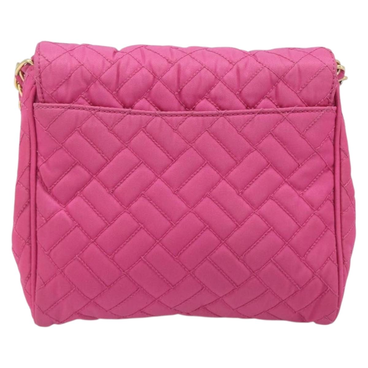 PRADA Chain Shoulder Bag Nylon Pink Gold Tone Auth 207772A
