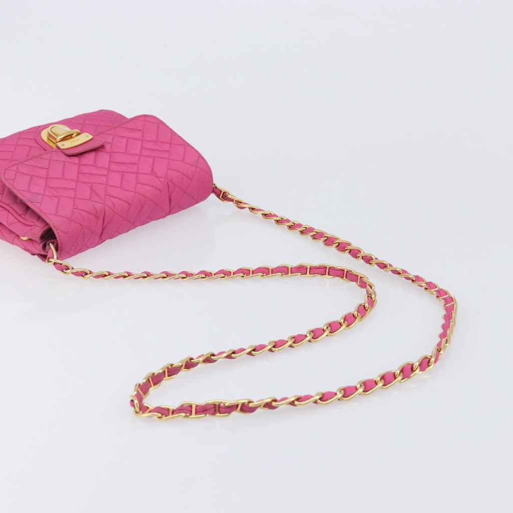 PRADA Chain Shoulder Bag Nylon Pink Gold Tone Auth 207772A