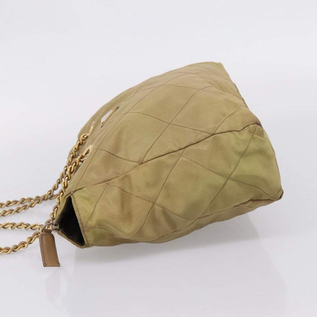 PRADA Chain Shoulder Bag Nylon Beige Gold Auth 207819A