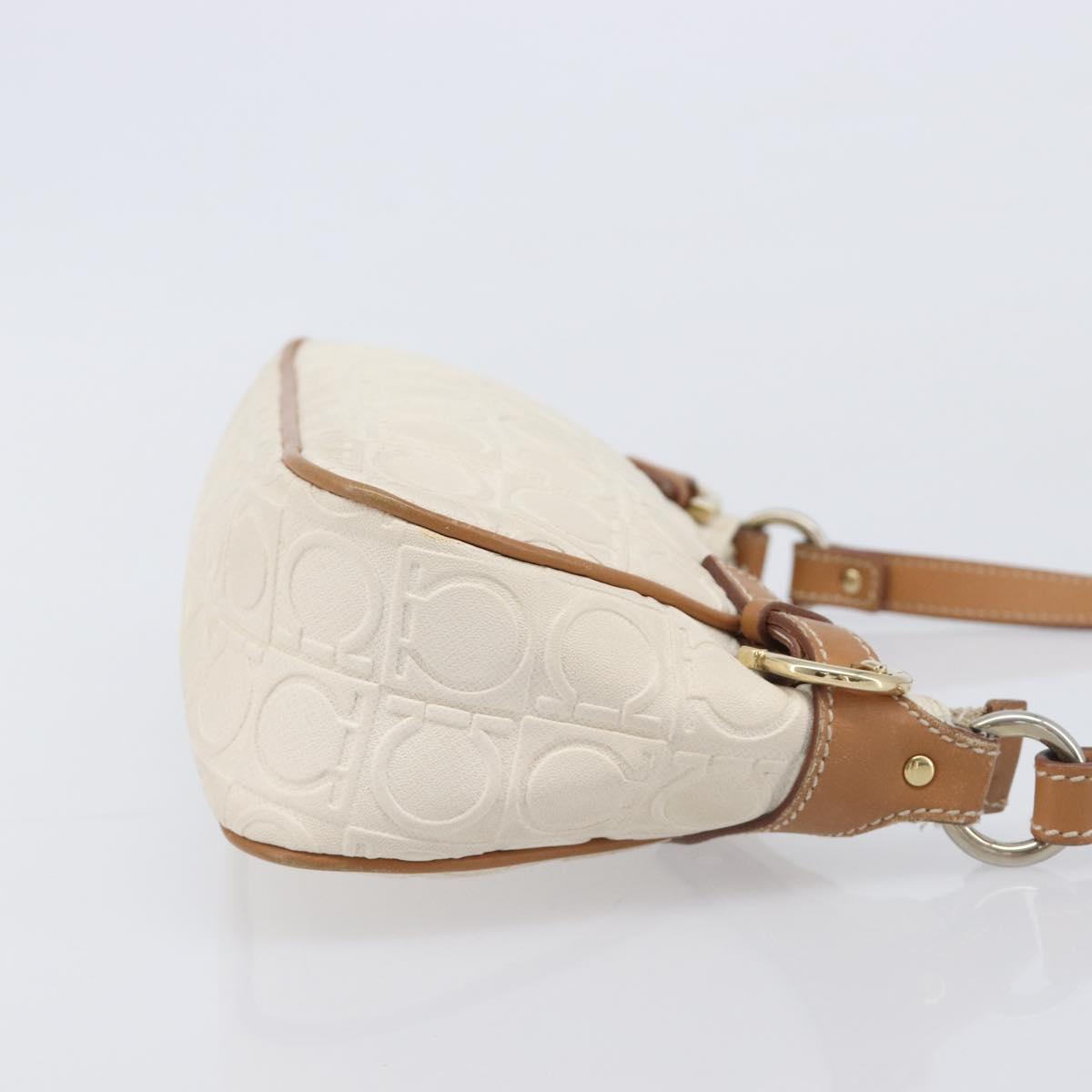 Salvatore Ferragamo Gancini Accessory Pouch PVC Leather Ivory Silver Auth 207879
