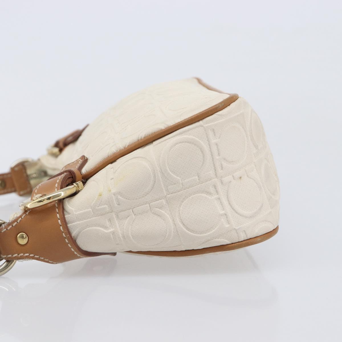 Salvatore Ferragamo Gancini Accessory Pouch PVC Leather Ivory Silver Auth 207879