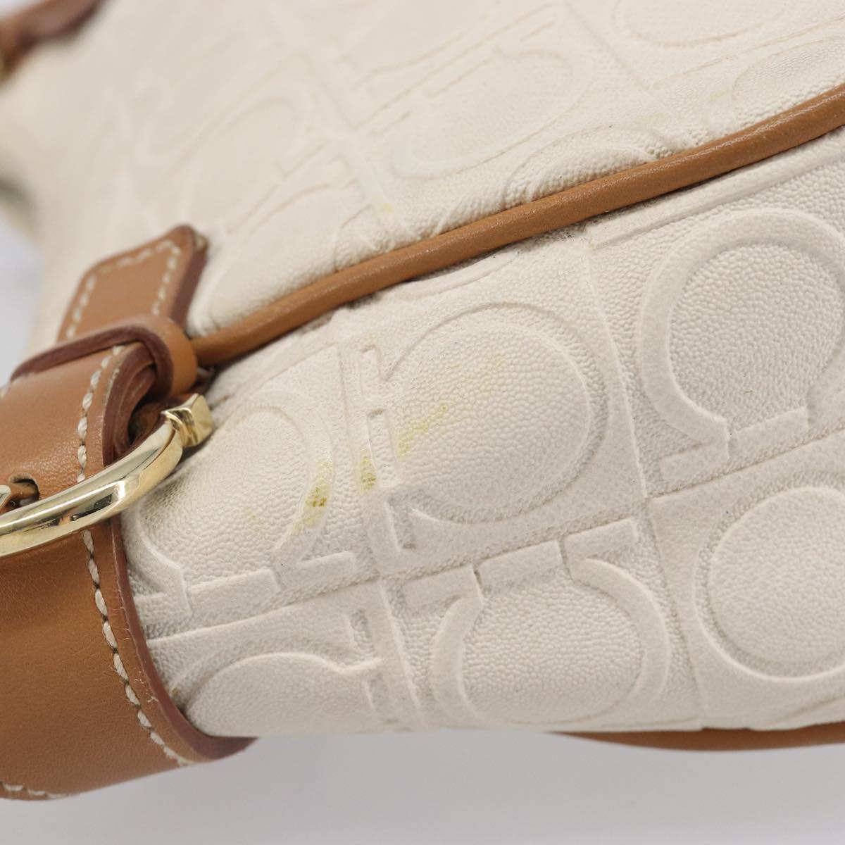 Salvatore Ferragamo Gancini Accessory Pouch PVC Leather Ivory Silver Auth 207879