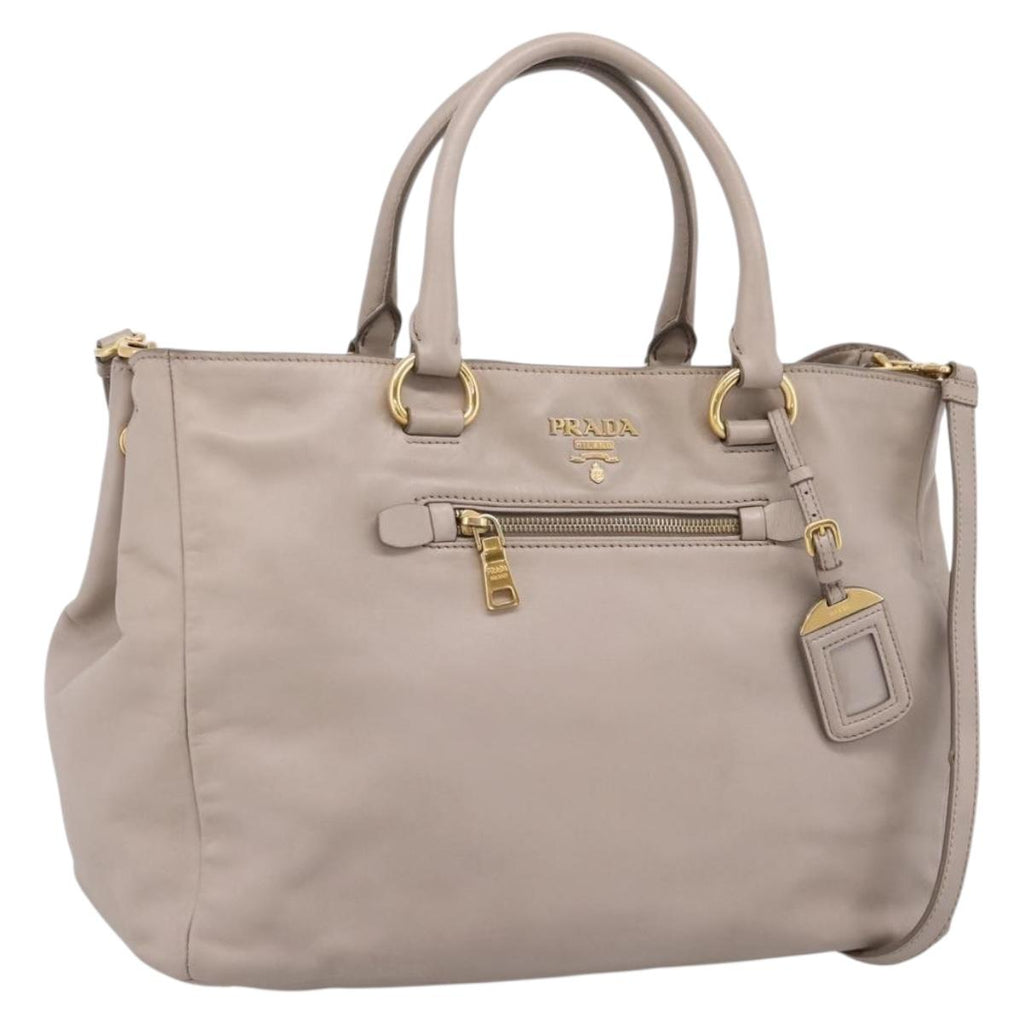PRADA Tote Bag Leather 2way Gray Gold Auth 208003V