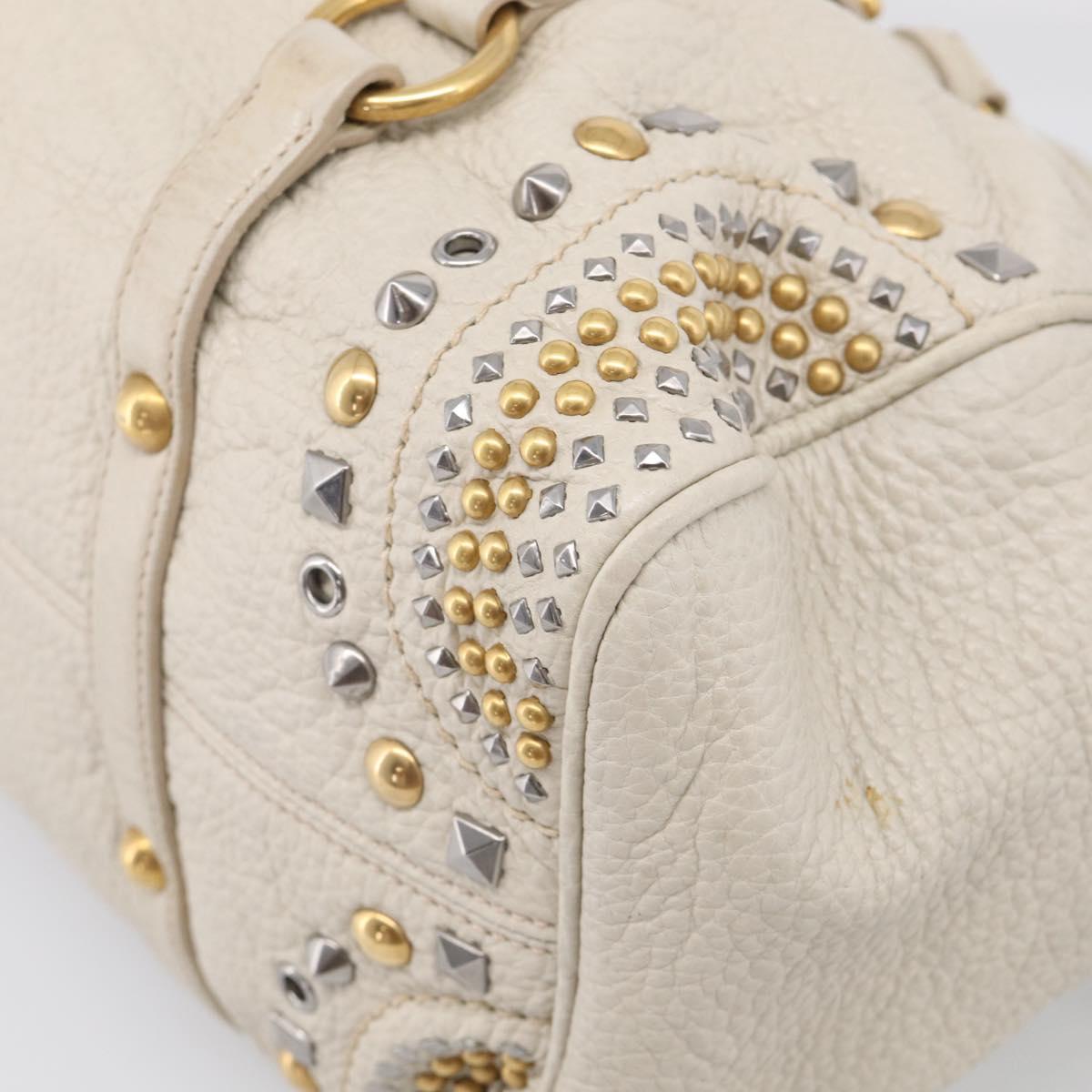 Miu Miu Hand Bag Leather 2way Ivory Gold Auth 208020A