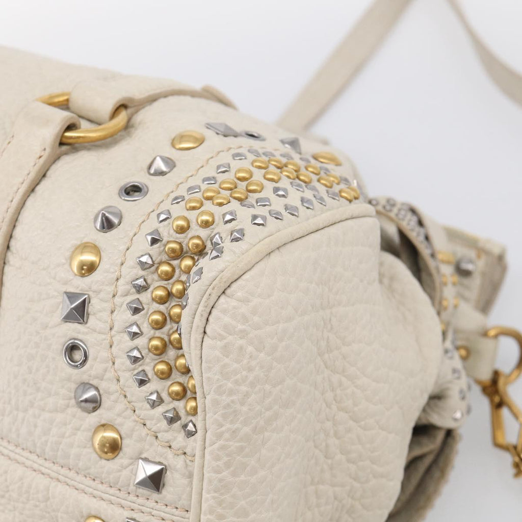 Miu Miu Hand Bag Leather 2way Ivory Gold Auth 208020A