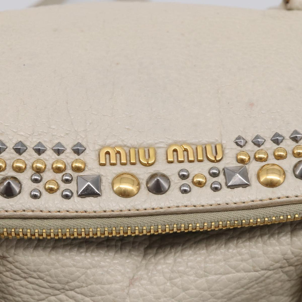 Miu Miu Hand Bag Leather 2way Ivory Gold Auth 208020A