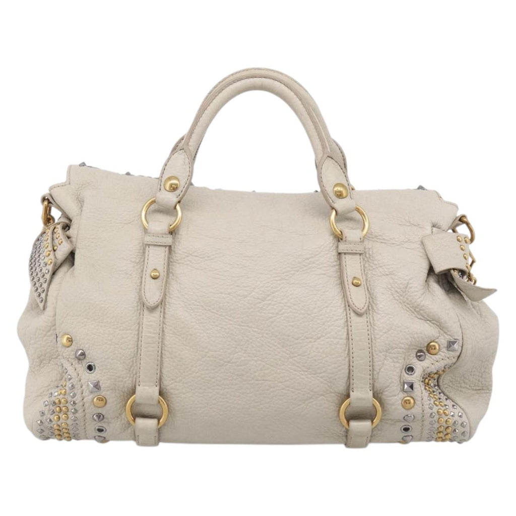 Miu Miu Hand Bag Leather 2way Ivory Gold Auth 208020A