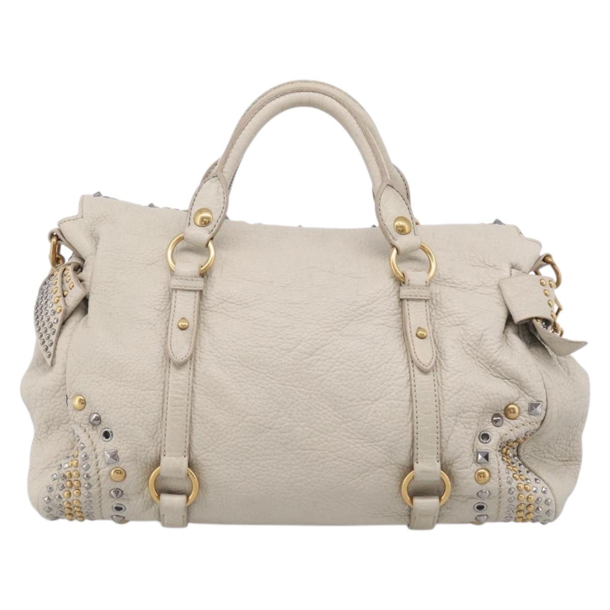 Miu Miu Hand Bag Leather 2way Ivory Gold Auth 208020A