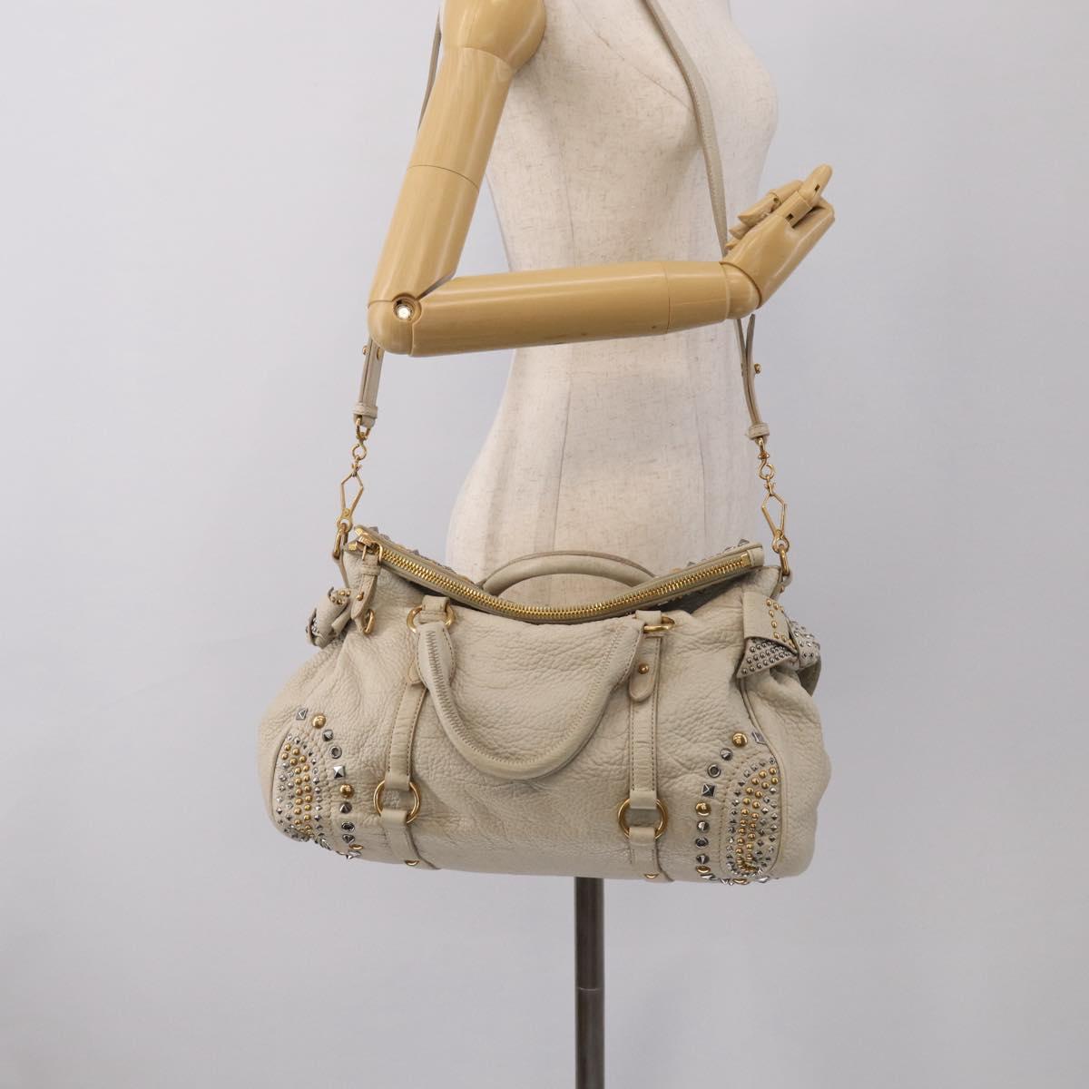 Miu Miu Hand Bag Leather 2way Ivory Gold Auth 208020A