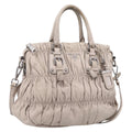 PRADA Gathered Hand Bag Leather 2way Gray Silver Auth 208024V
