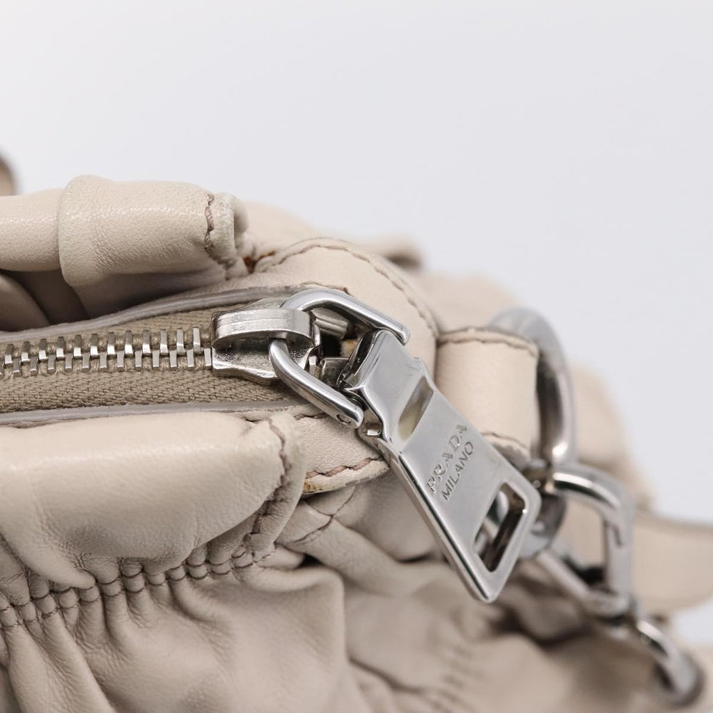 PRADA Gathered Hand Bag Leather 2way Gray Silver Auth 208024V