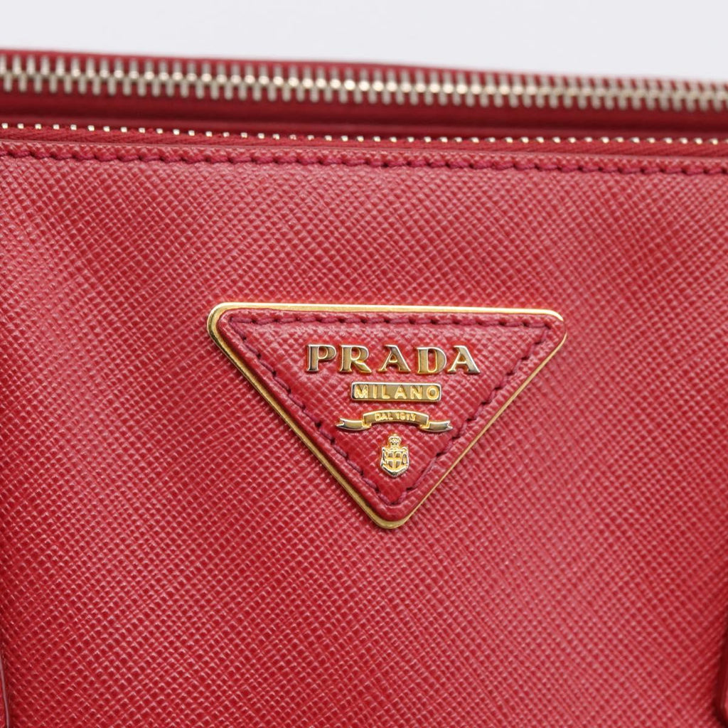 PRADA Galleria Hand Bag Saffiano 2way Red Gold Auth 208039