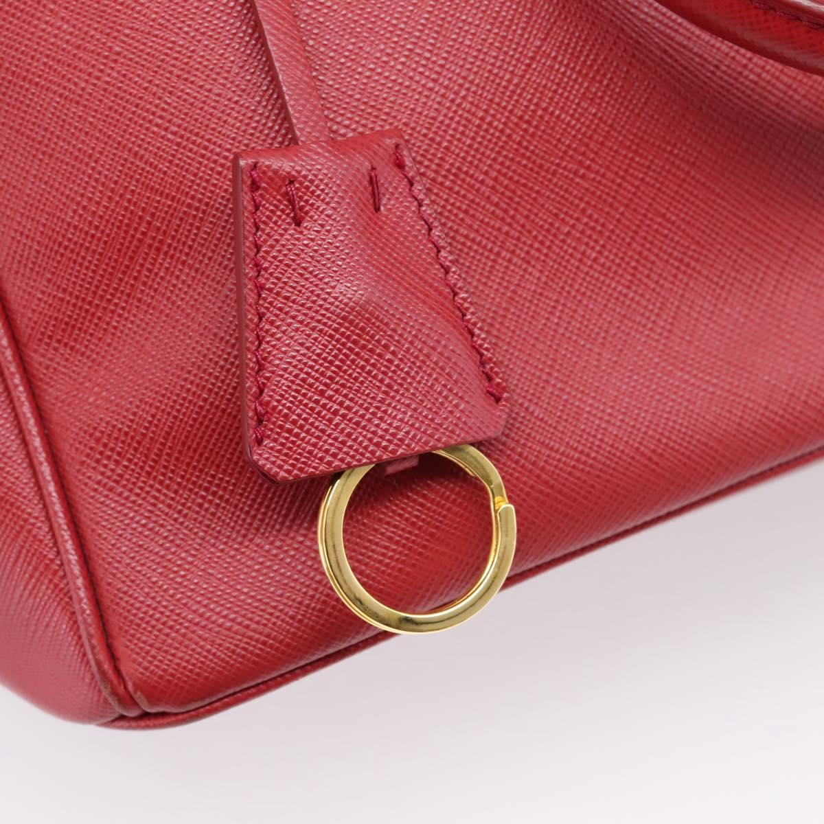 PRADA Galleria Hand Bag Saffiano 2way Red Gold Auth 208039