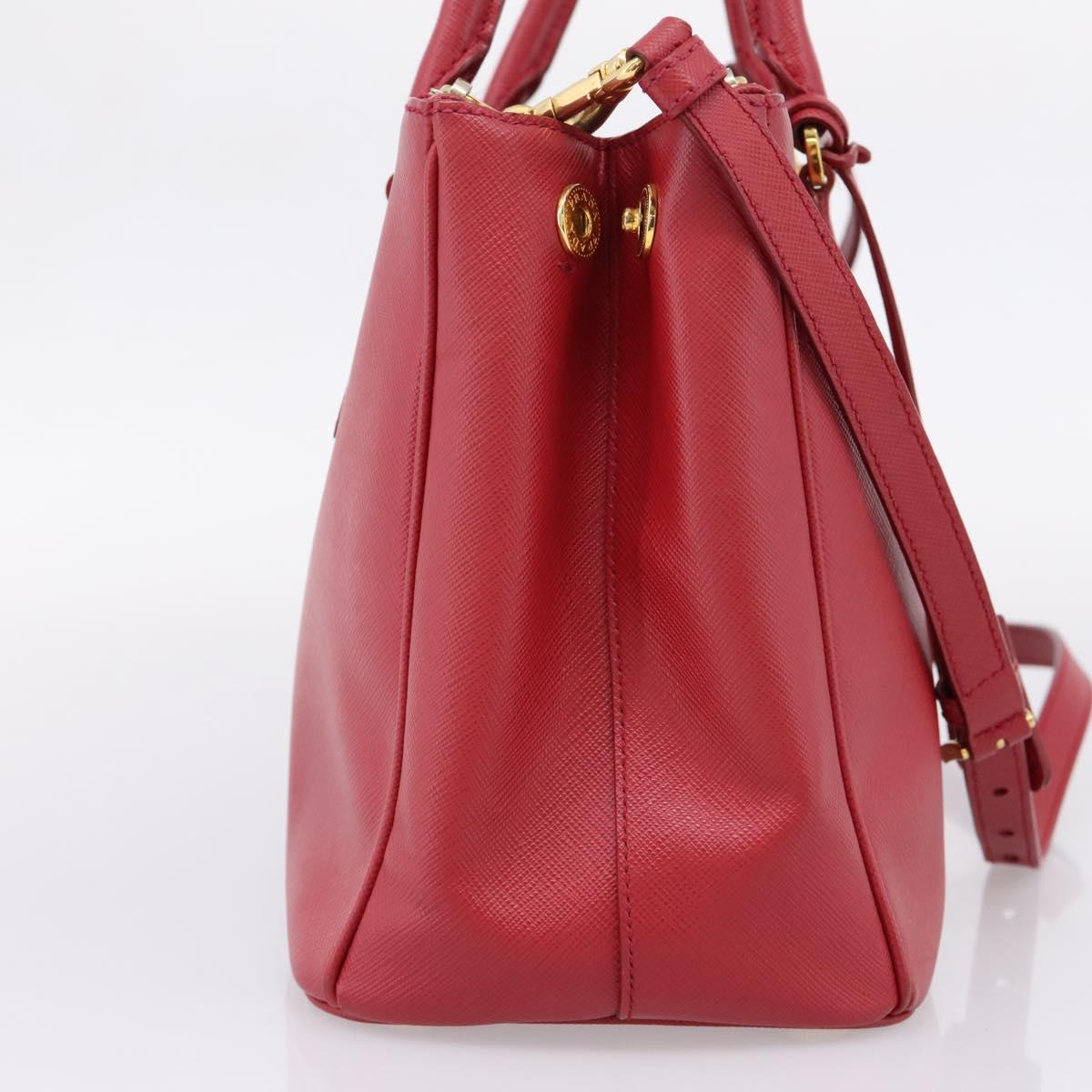 PRADA Galleria Hand Bag Saffiano 2way Red Gold Auth 208039