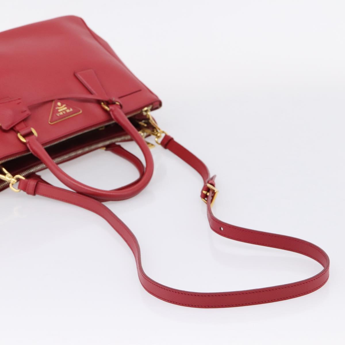 PRADA Galleria Hand Bag Saffiano 2way Red Gold Auth 208039