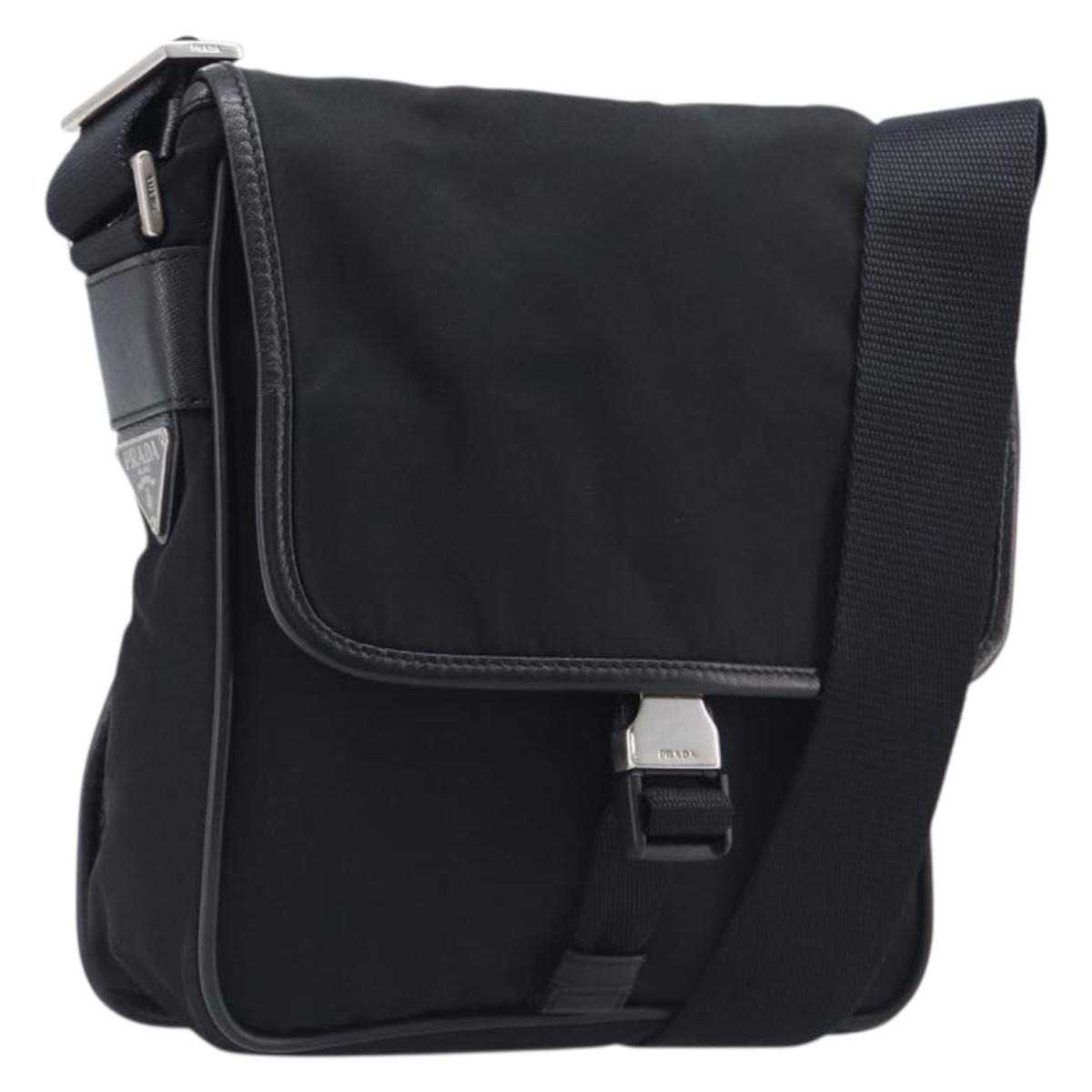 PRADA Shoulder Bag Nylon Black Silver Auth 208041A