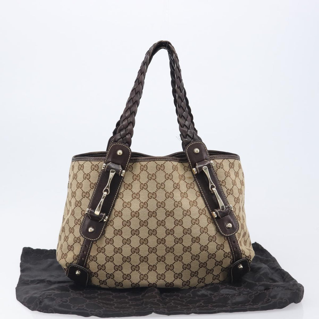 GUCCI GG Canvas Tote Bag Beige Gold Tone 162900 Auth 208067V