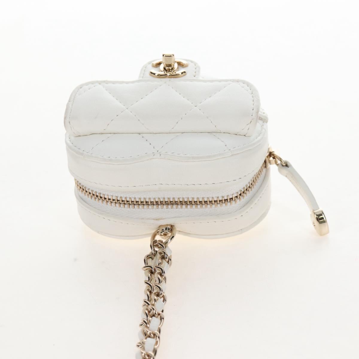 CHANEL Matelasse Chain Shoulder Pouch Lamb Skin White Gold CC Auth 208209M