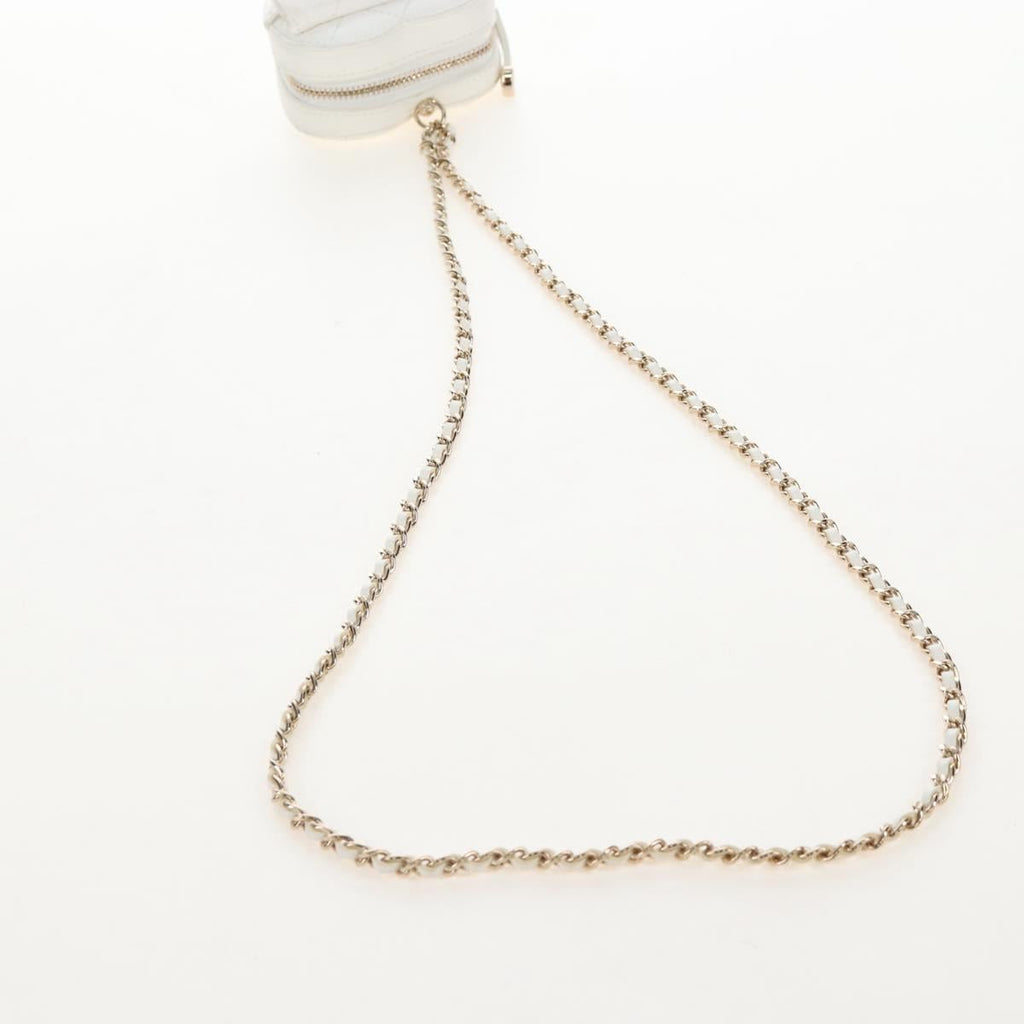 CHANEL Matelasse Chain Shoulder Pouch Lamb Skin White Gold CC Auth 208209M