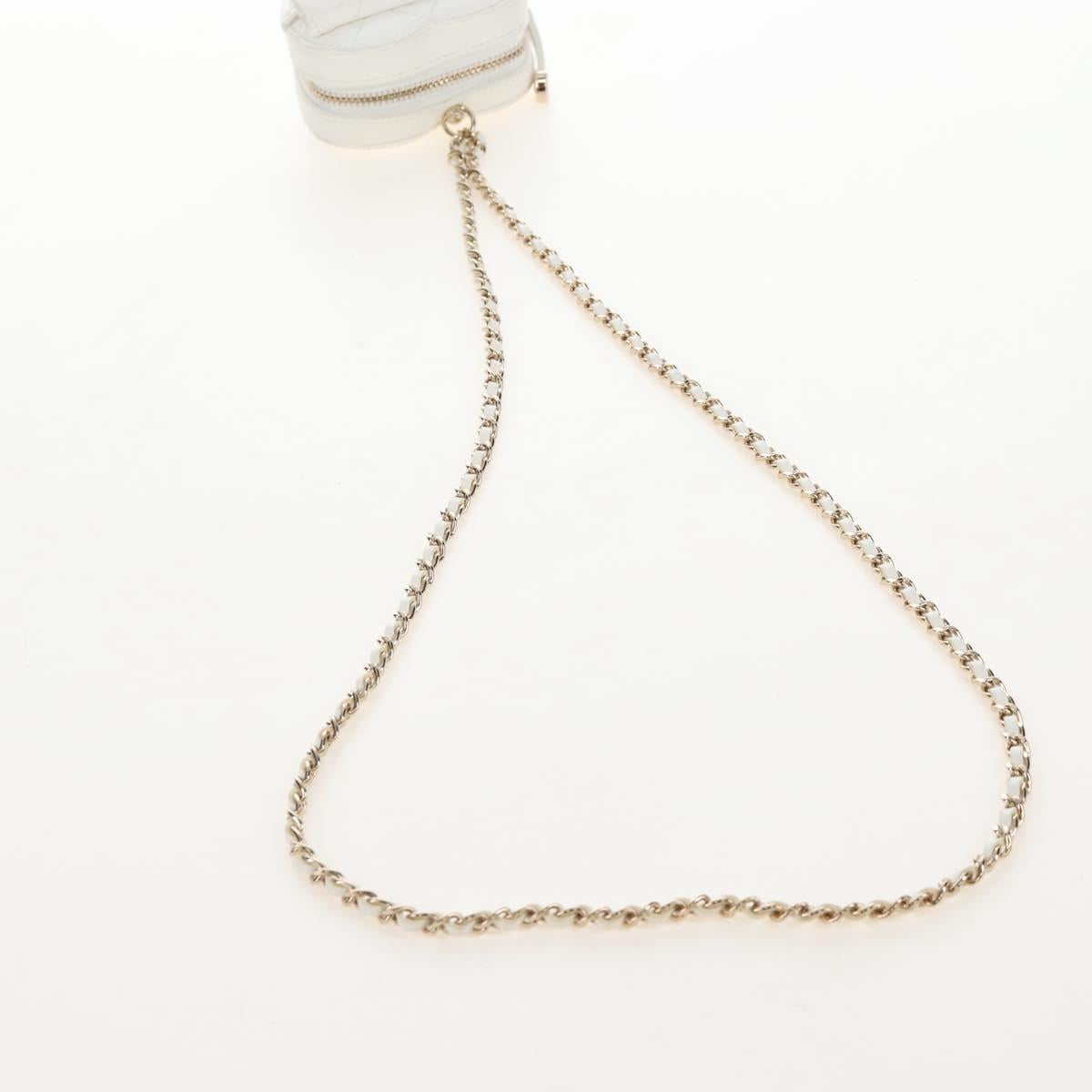 CHANEL Matelasse Chain Shoulder Pouch Lamb Skin White Gold CC Auth 208209M