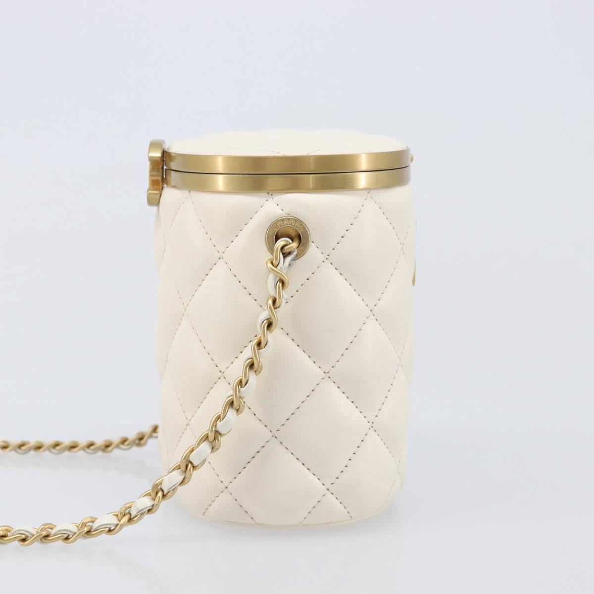 CHANEL Matelasse Chain Vanity Shoulder Bag Lamb Skin Ivory Gold CC Auth 208213M