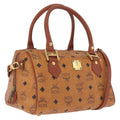 MCM Logogram Vicetos Boston Bag PVC Leather 2way Brown Gold Auth 208266A