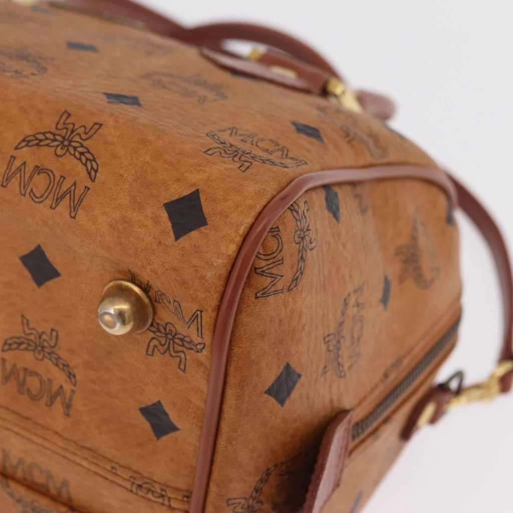 MCM Logogram Vicetos Boston Bag PVC Leather 2way Brown Gold Auth 208266A
