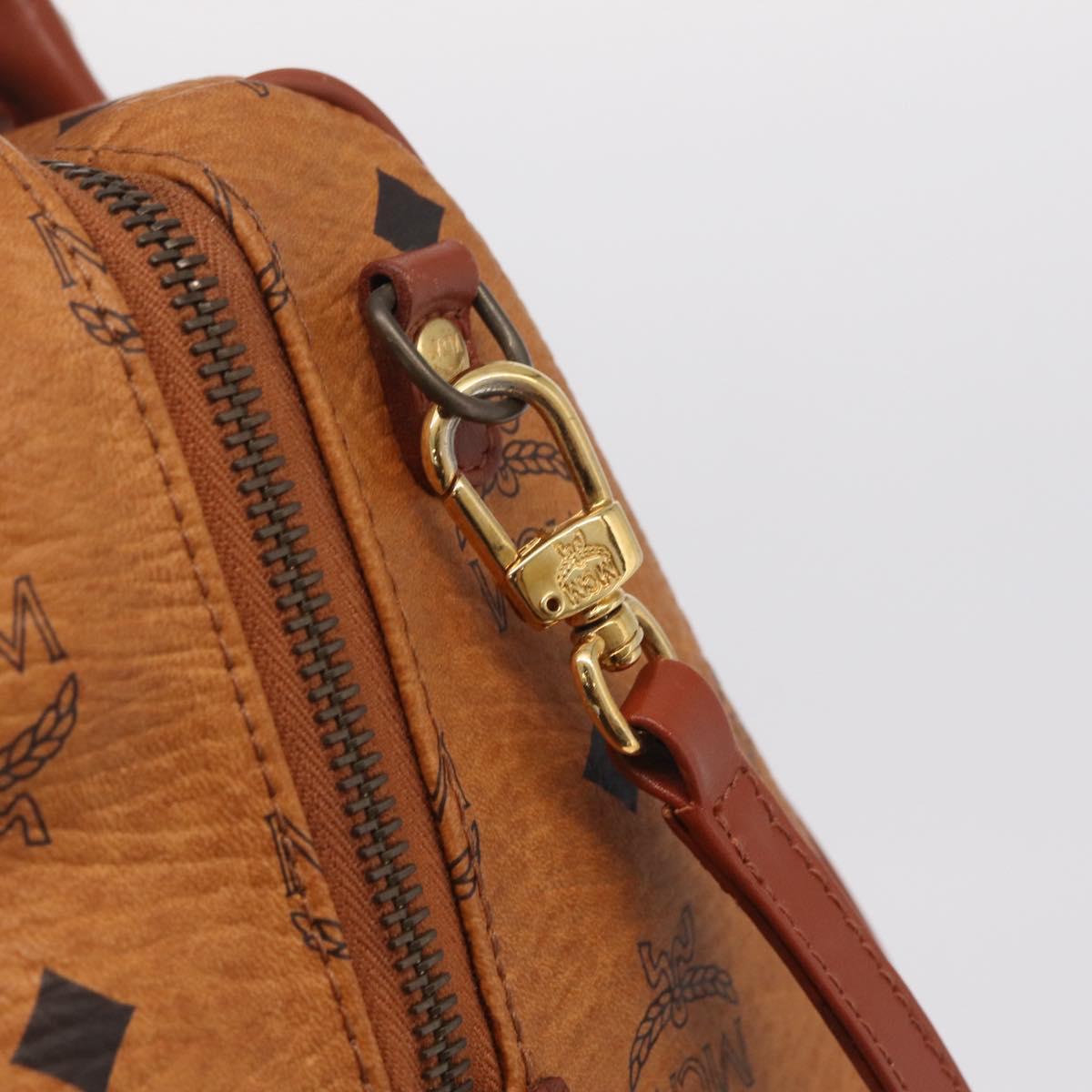MCM Logogram Vicetos Boston Bag PVC Leather 2way Brown Gold Auth 208266A