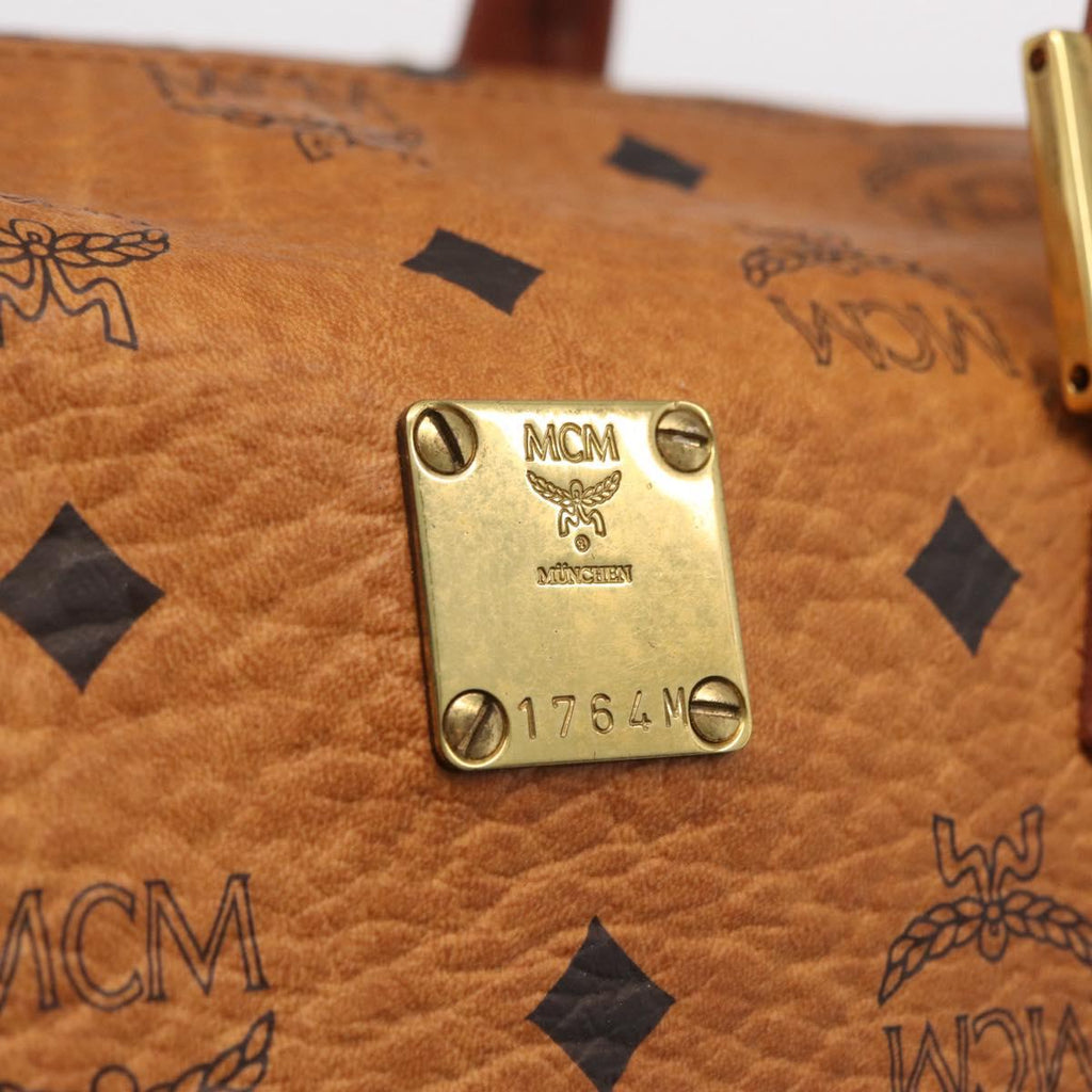 MCM Logogram Vicetos Boston Bag PVC Leather 2way Brown Gold Auth 208266A