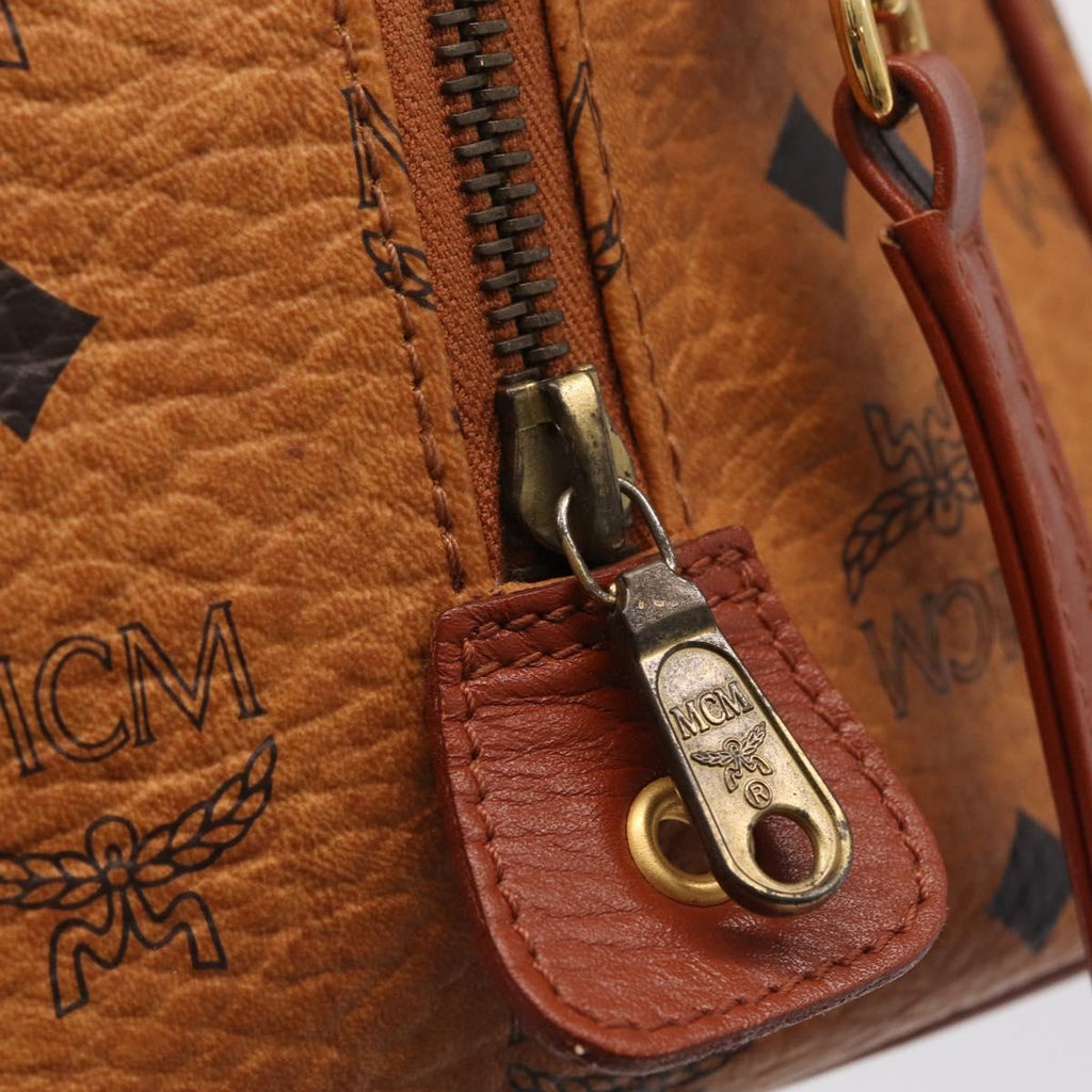 MCM Logogram Vicetos Boston Bag PVC Leather 2way Brown Gold Auth 208266A
