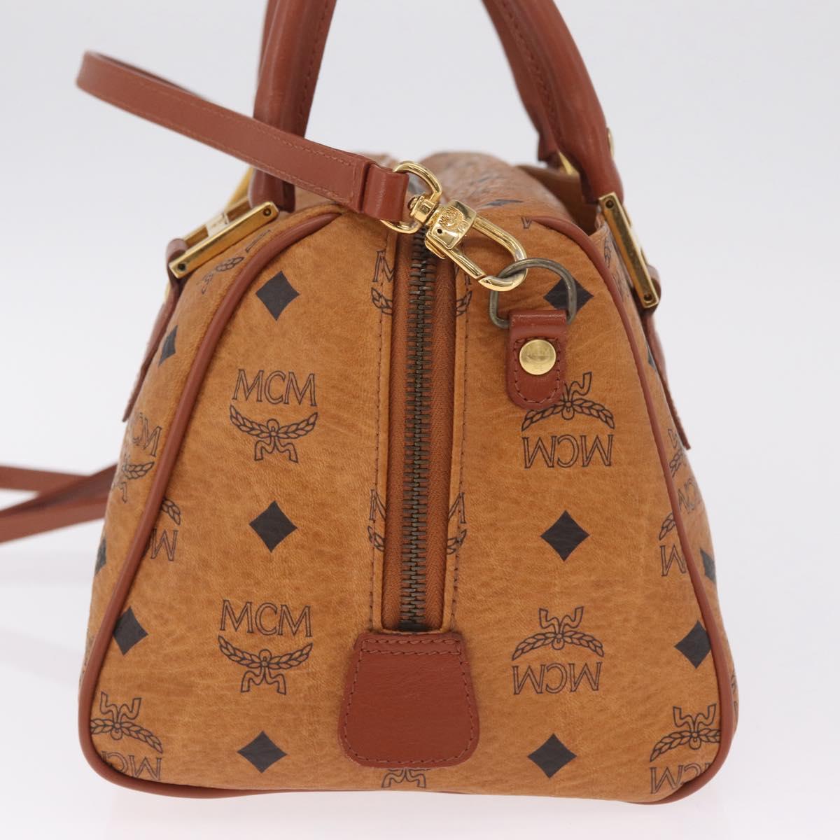 MCM Logogram Vicetos Boston Bag PVC Leather 2way Brown Gold Auth 208266A