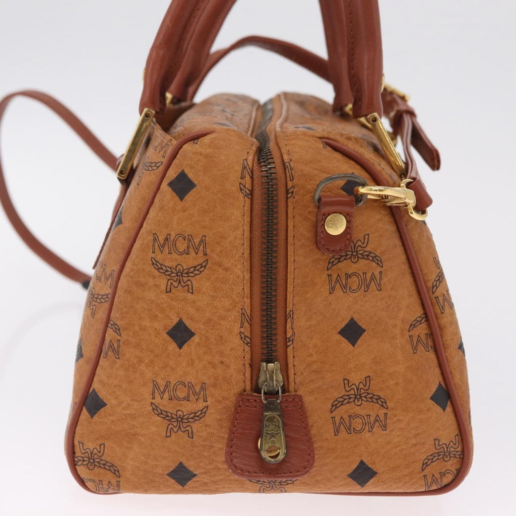 MCM Logogram Vicetos Boston Bag PVC Leather 2way Brown Gold Auth 208266A
