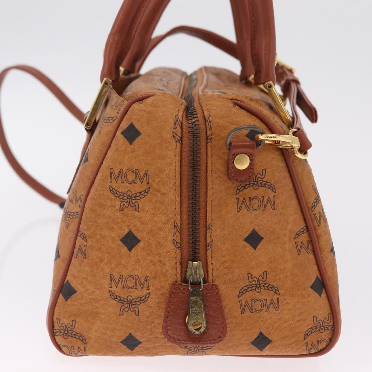 MCM Logogram Vicetos Boston Bag PVC Leather 2way Brown Gold Auth 208266A