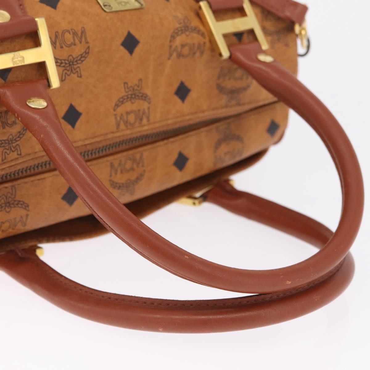 MCM Logogram Vicetos Boston Bag PVC Leather 2way Brown Gold Auth 208266A