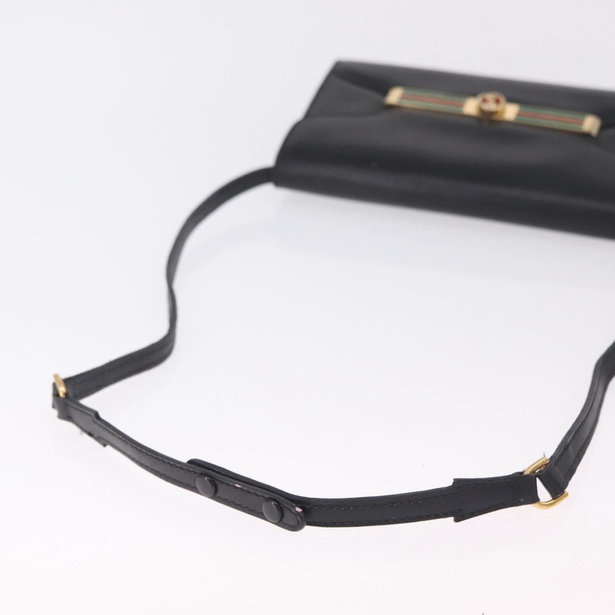GUCCI Web Sherry Line Shoulder Bag Leather Gold Black Auth 208297