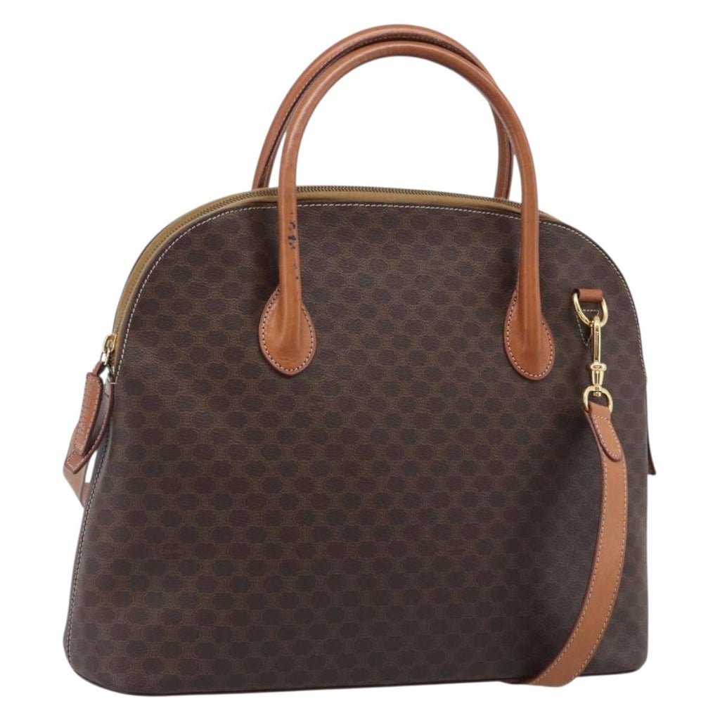 CELINE Macadam Canvas Hand Bag PVC Leather 2way Brown Gold Auth 208298