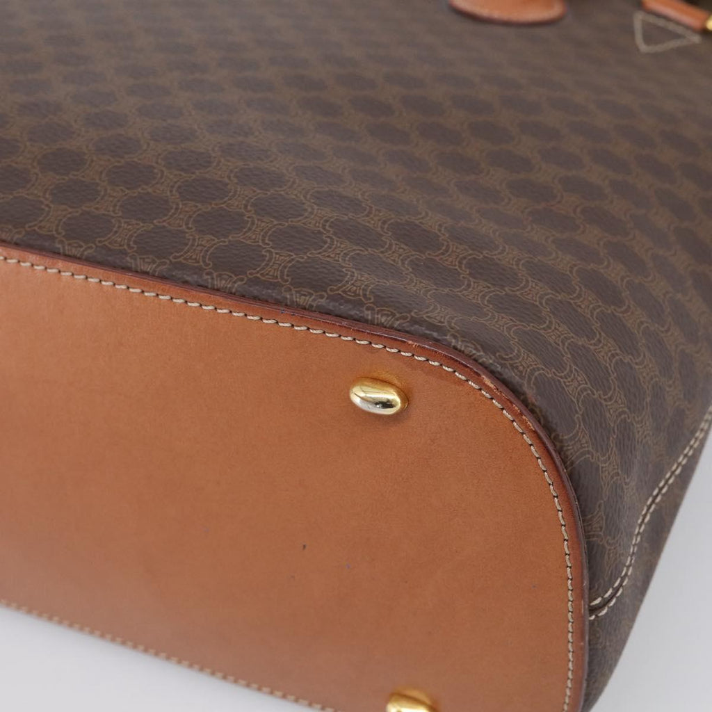 CELINE Macadam Canvas Hand Bag PVC Leather 2way Brown Gold Auth 208298