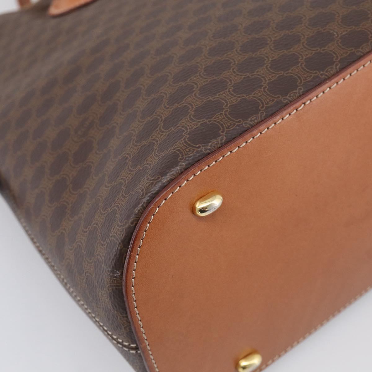 CELINE Macadam Canvas Hand Bag PVC Leather 2way Brown Gold Auth 208298