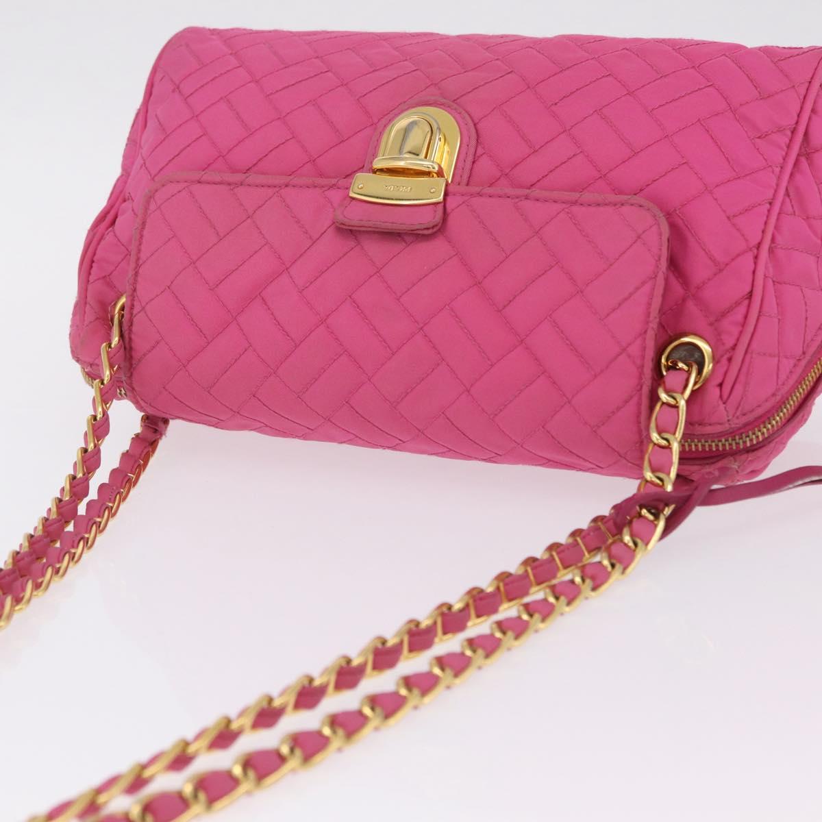PRADA Chain Shoulder Bag Nylon Pink Gold Auth 208300A