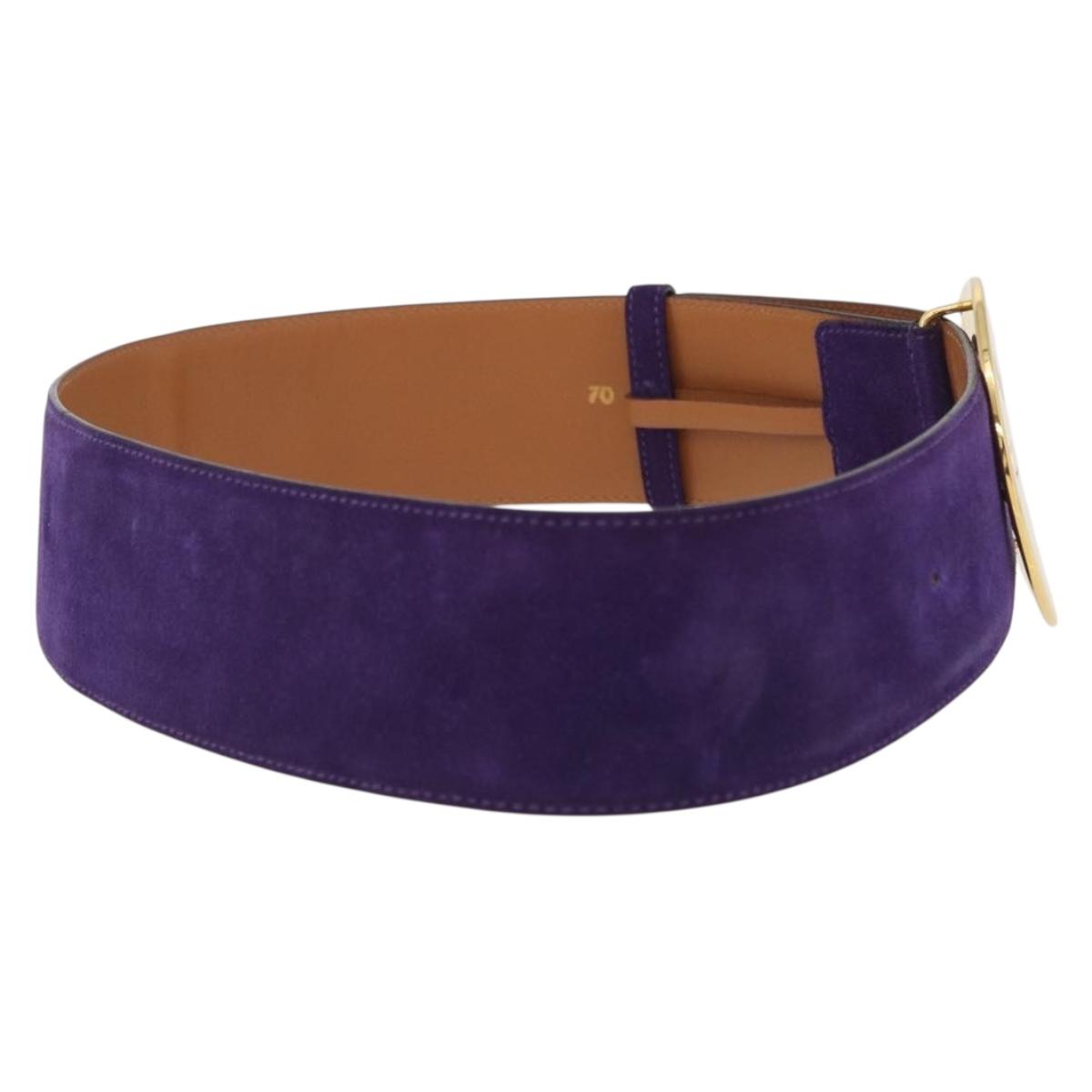 CELINE Belt Leather Purple Gold Auth 208323V