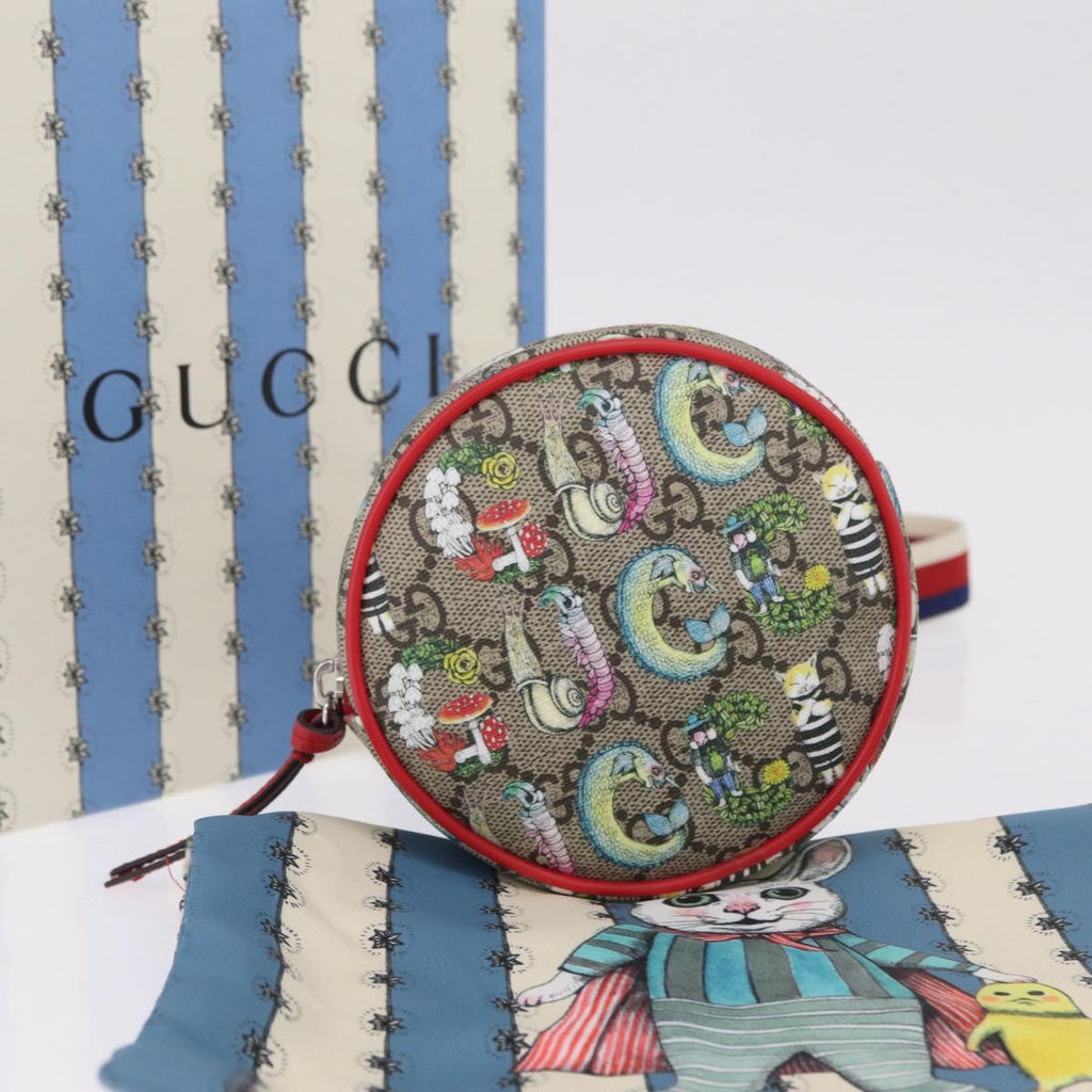 GUCCI GG Supreme Sherry Line Pouch PVC Yuko Higuchi Beige 502330 Auth 208354M