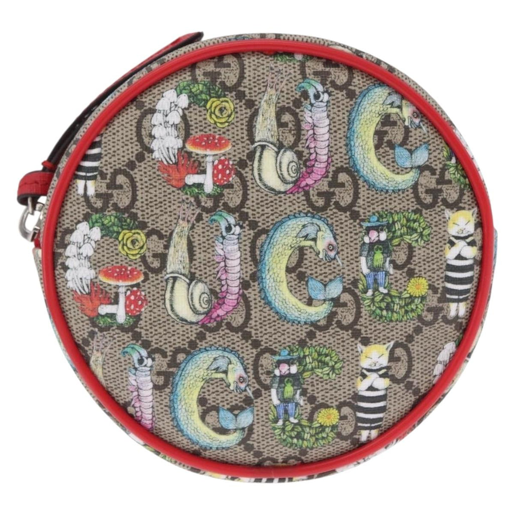 GUCCI GG Supreme Sherry Line Pouch PVC Yuko Higuchi Beige 502330 Auth 208354M