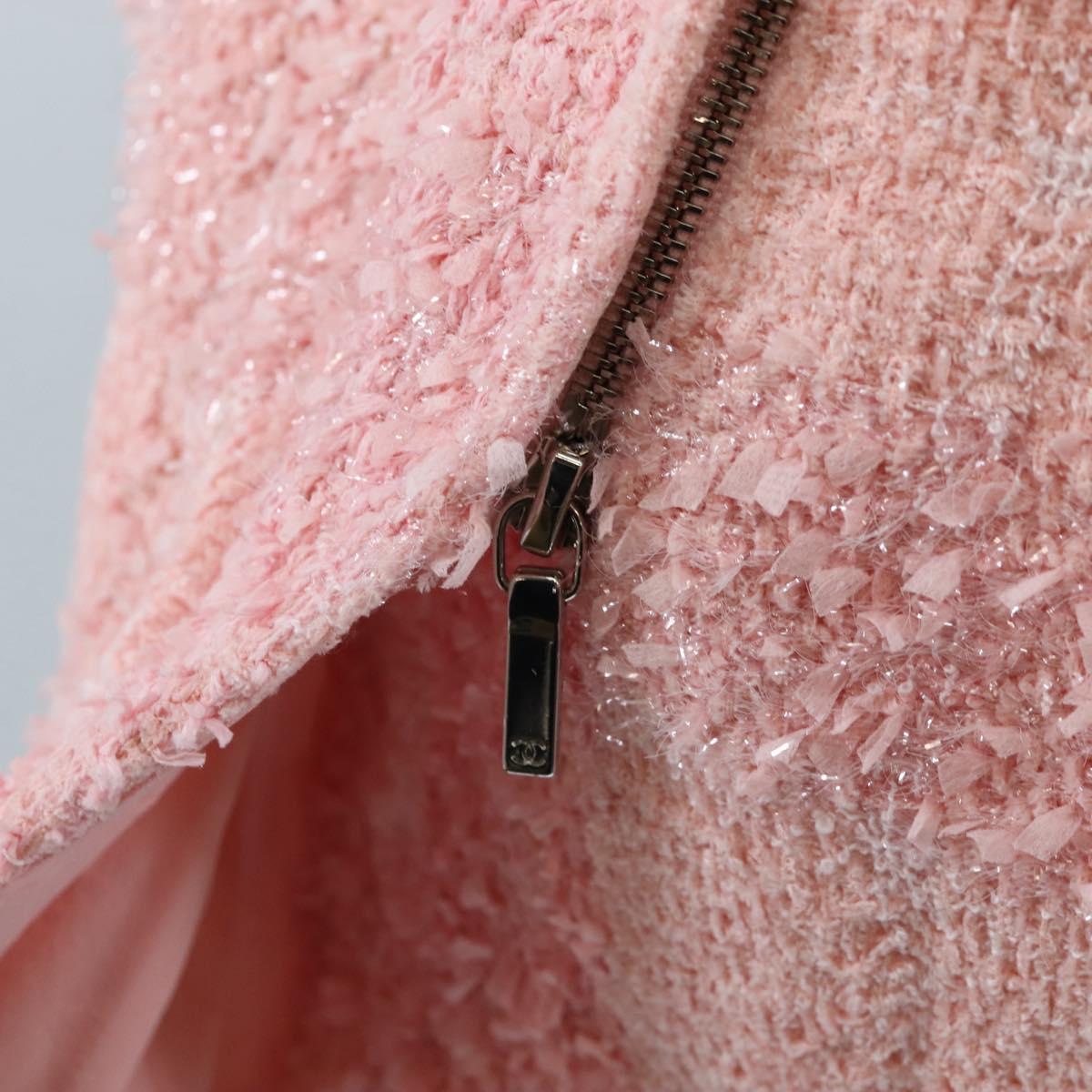 CHANEL One Piece Dress Tweed 36 Pink CC Auth 208357M