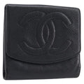 CHANEL Wallet Caviar Skin Black Gold CC Auth 208447