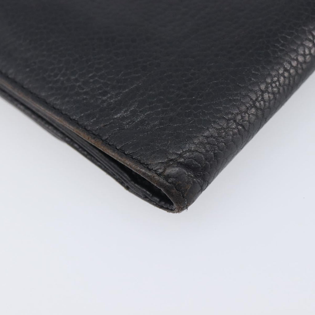 CHANEL Wallet Caviar Skin Black Gold CC Auth 208447